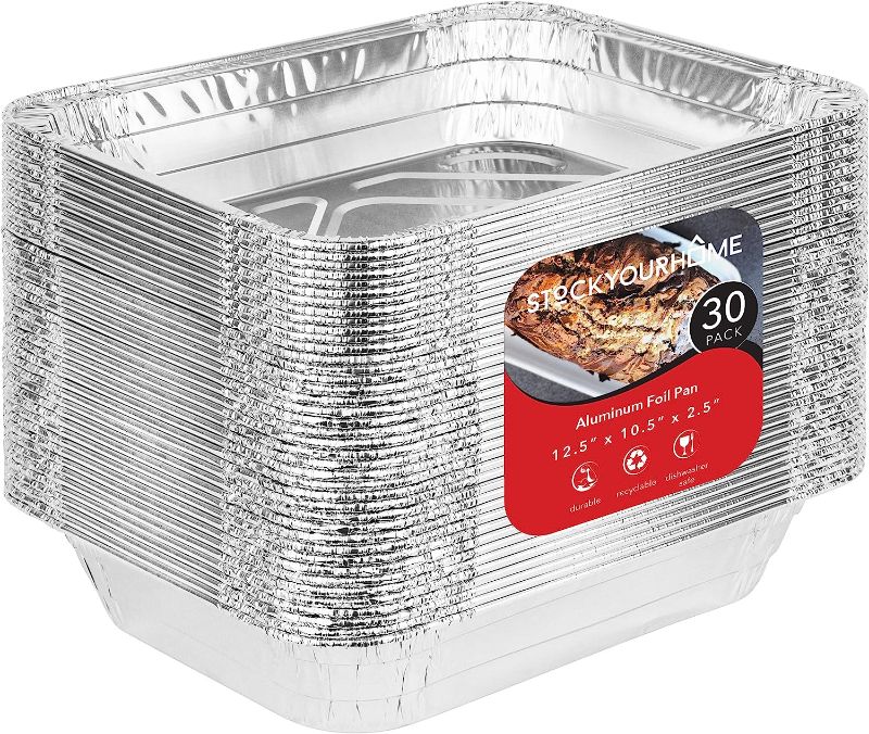 Photo 1 of Aluminum Pans 9x13 Disposable Foil (30 Pack) - Half Size Steam Table Deep Pans - Tin Pans Great for Cooking, Heating, Storing, Prepping Food
