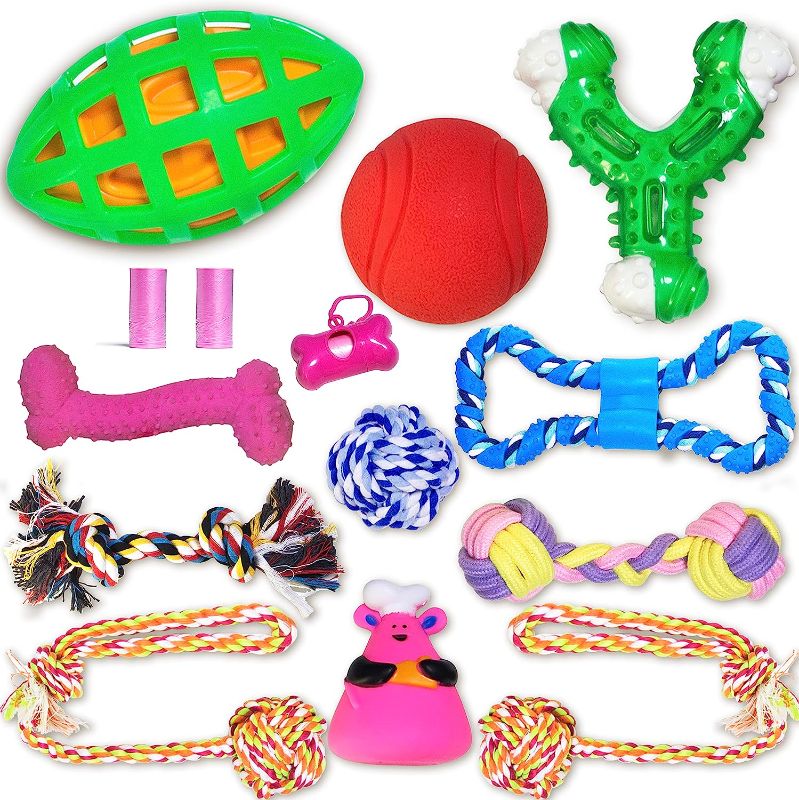 Photo 1 of Kamots Beauty Interactive Dog Toys Set of 15 Dog Leash Toys and Toothbrush Chew Toys, Dog Squeak Toys for Puppies and Puppies Outside
