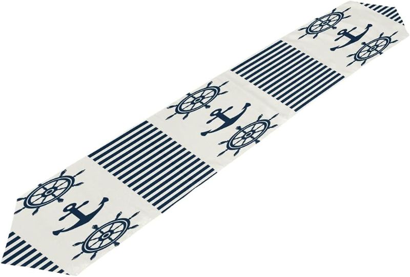 Photo 1 of ALAZA Nautical Steering Wheels and Anchors Halloween Pattern Table Runner Cover for Family Dinner,Wedding Christmas Party Holiday Decor,Farmhouse,13 x70 Inches,Machine Washable
