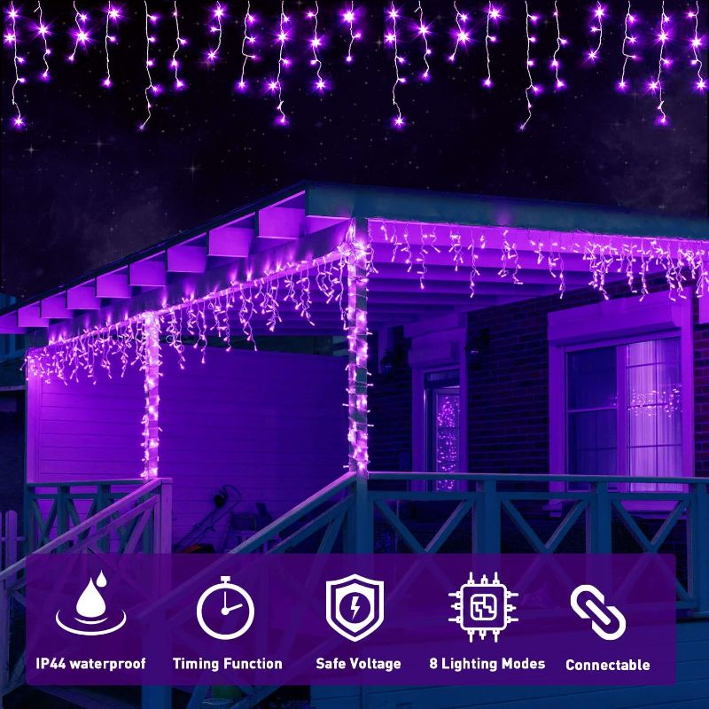 Photo 1 of JMEXSUSS 800 LED Halloween Icicle Lights, 8 Modes Purple Icicle Lights Outdoor Waterproof, Christmas Icicle Lights with 160 Drops Indoor Icicle Lights Plug in for Halloween Christmas Yard Decorations
