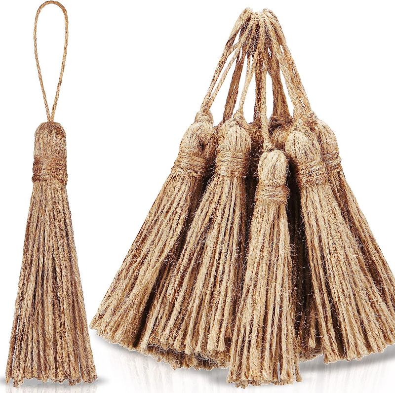 Photo 1 of 100 Pcs Natural Jute Style Tassels Decorative Burlap Rope Tassels Boho Sewing Tassels for Crafts DIY Tassel Garland Wood Beads Christmas Wedding Party Home Decorations (Natural)
