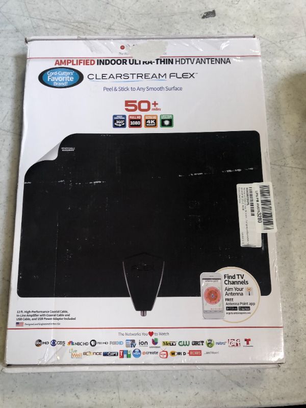 Photo 3 of Antennas Direct ClearStream FLEX Amplified Indoor TV Antenna, 50+ Mile Range, UHF VHF, Multi-Directional, Grips to Walls, USB In-Line Amplifier, 12 ft. Coaxial Cable, 4K Ready, Reversible / Paintable 50 Mile Flat Indoor Antenna