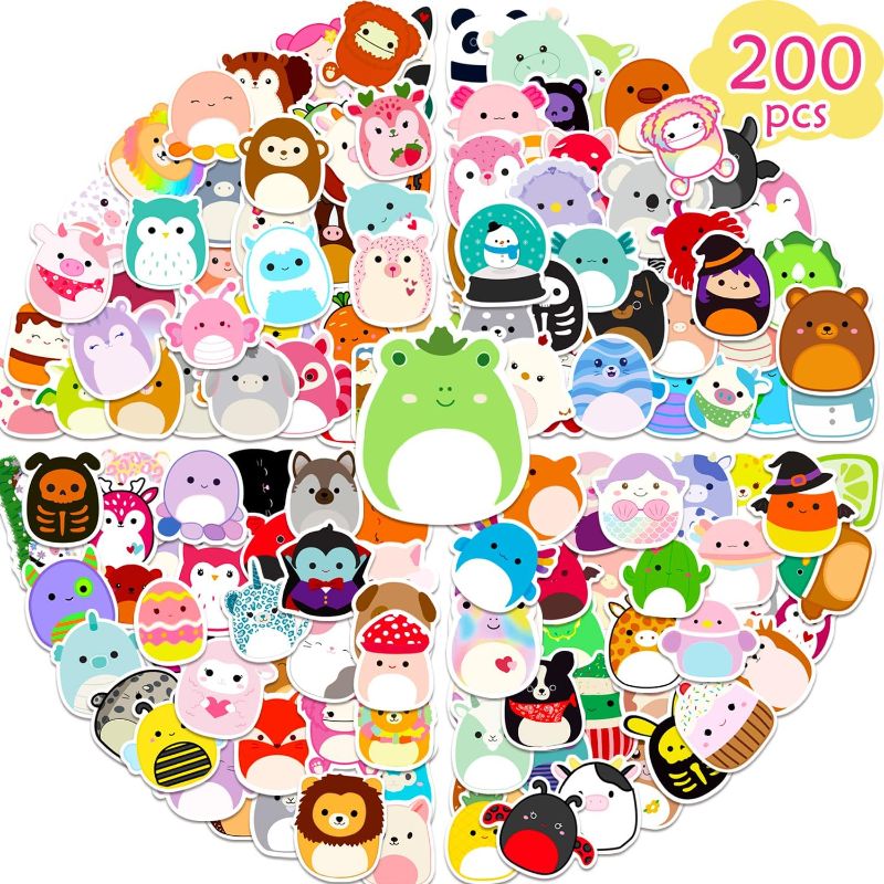 Photo 1 of 200 PCS Cute Stickers Pack | Cartoon Animal Aesthetic Decals, Vinyl Waterproof Stickers for Laptop,Guitar,Motorcycle,Bike,Skateboard,Luggage,Phone,Hydro Flask, Gift for Kids Teen Birthday Party (cute)
