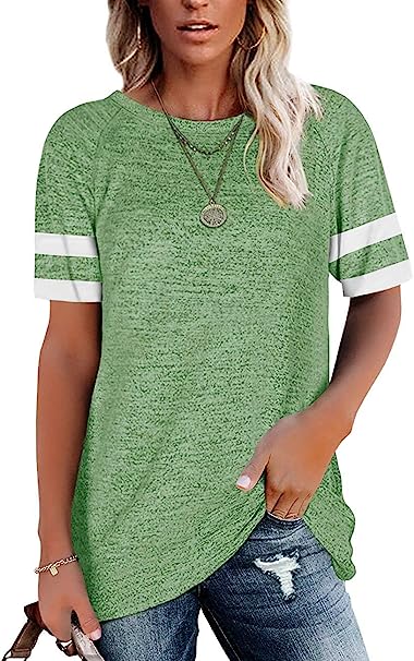 Photo 1 of Womens T Shirts Short Sleeve Tunic Tops Loose Crewneck Color Block Casual Tee Shirts Blouses SIZE L
