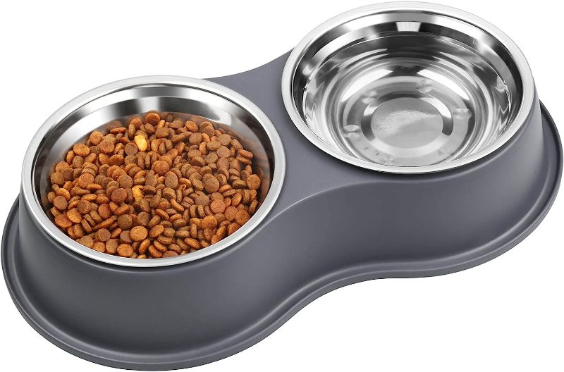 Photo 1 of  Dog Bowl Double Dog Cat Bowl Premium Stainless Steel Water and Food Raised Bowls, Pet Feeder Bowls Set with Non-Slip Resin Station for Small Medium Dogs Cats