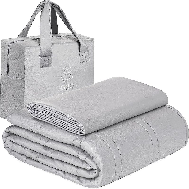 Photo 1 of Adult Weighted Blanket & Removable Bamboo Cover - (12 Lbs-60''x80'' Queen Size)- 100% Oeko Tex Certified Cooling Cotton & Glass Beads- Organic Heavy Blanket- Designed in USA - Light Gray
