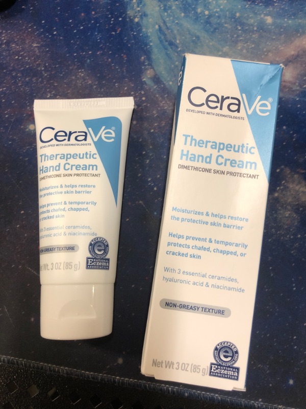 Photo 2 of CeraVe Therapeutic Hand Cream for Dry Cracked Hands With Hyaluronic Acid and Niacinamide | Fragrance Free 3 Ounce