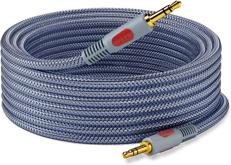 Photo 1 of Ruaeoda 3.5mm Aux Audio Cable 30 ft, AUX Cord Braid 3.5mm to 3.5 mm Stereo Audio Cable 1/8 Shielded AUX Headphone Cable Extension Male to Male Outdoor Auxillary Stereo Audio Cable Cord
