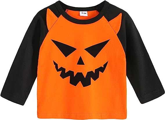 Photo 1 of MAMAMI Toddler Baby Girls Boys Halloween Shirt Outfits Pumpkin Long Sleeve Shirt Tops for Kids 12M-18M
