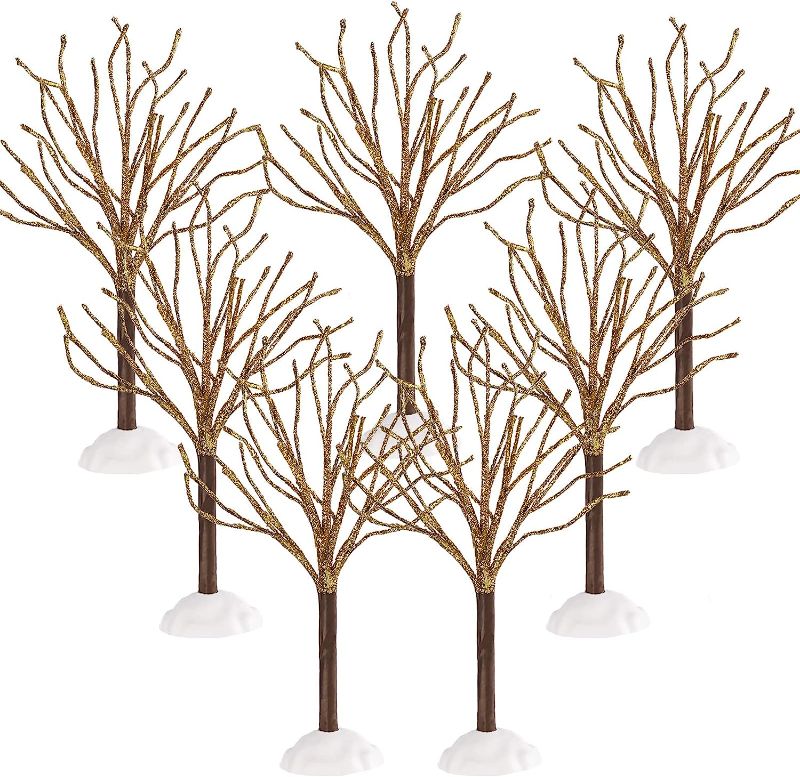 Photo 1 of 7 Pcs Christmas Village Decor Trees Mini Snow Covered Branch Village Trees Small Artificial Birch Tree Winter Frost Trees Miniature for Display Accessories Holiday Decorations, 3 Sizes (Brown)
