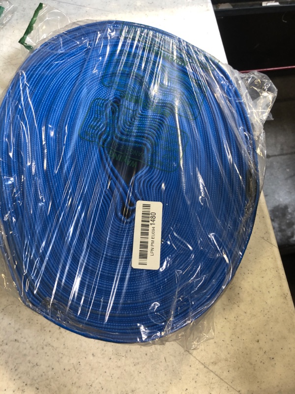 Photo 2 of 2" x 100 FT Heavy Duty Pool Backwash Hose, Reinforced PVC Lay Flat Discharge Hose, Weather Resistant & Burst Resistant, with Hose Clamp 2 in x 100 ft Blue