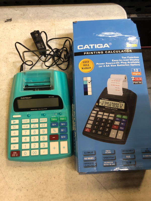 Photo 2 of Printing Calculator with 12 Digit LCD Display Screen, 2.03 Lines/sec, Two Color Printing, Adding Machine for Accounting Use, AC Adapter Included (Light Blue)