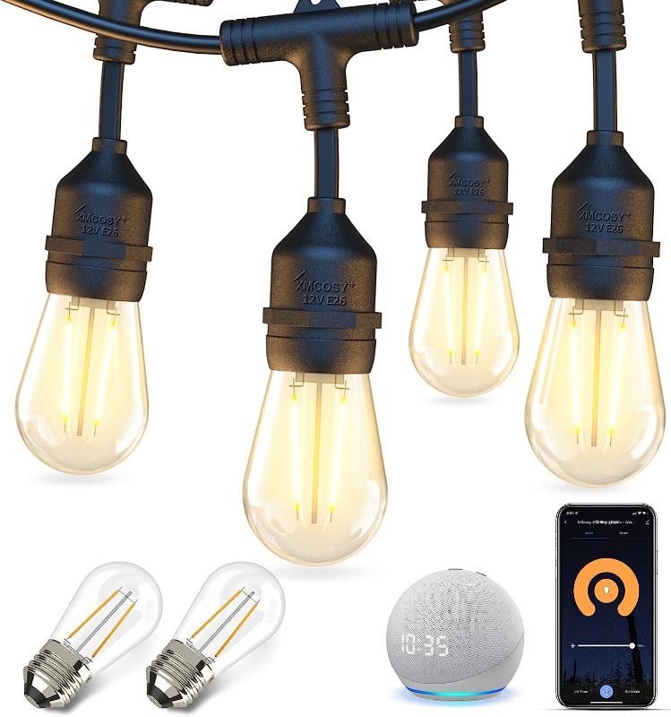 Photo 1 of XMCOSY+ Smart Outdoor String Lights, 72.5Ft Patio Lights, 22 Edison Shatterproof Bulbs, APP & WiFi Control Dimmable String Lights, Work with Alexa, IP65 Waterproof LED String Lights for Outside
