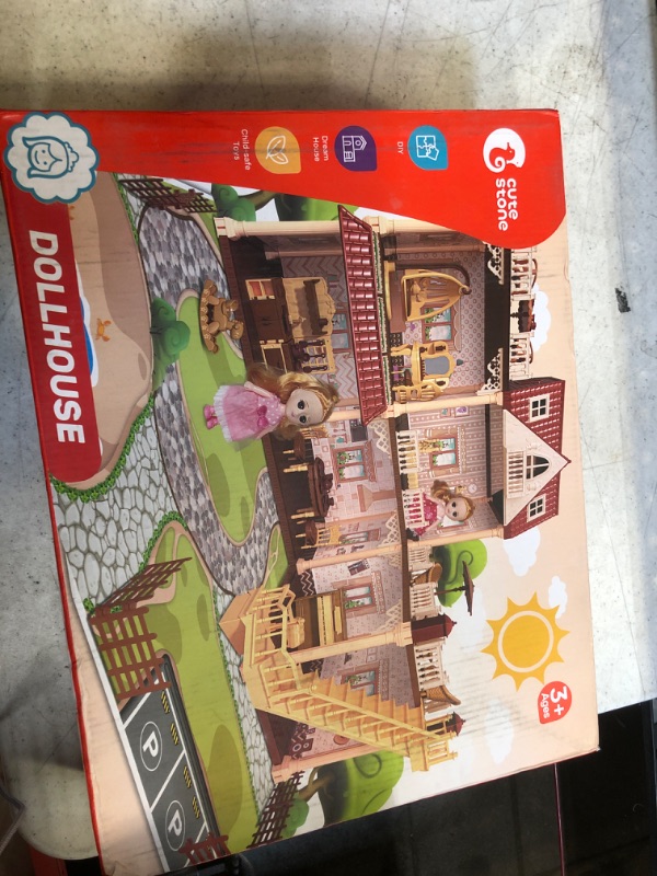 Photo 1 of 5 Rooms Huge Dollhouse with 2 Dolls and Colorful Light, 26" x 23" x 20" Doll House Gift for Girls