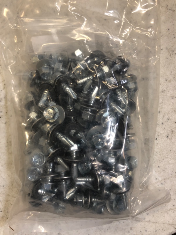 Photo 2 of #12 x 3/4 Self Drilling Screws Rubber Washer (Quantity: 100 pcs) Unslotted Indented Hex Washer Head, Zinc Plated w/Bonded NEO-EPDM Washer Attaches Metal to Metal, 12-14 x 3/4, 3 Drill Point #12 x 3/4"