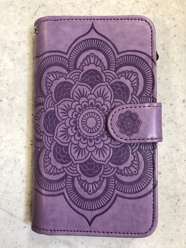 Photo 2 of EYZUTAK Mandala Case for Samsung Galaxy A14 5G, Premium Leather Flip Wallet Card Slots Magnetic Stand Protective Ultra Slim Shockproof Case with Lanyard, Embossed Flip Cover - Purple
