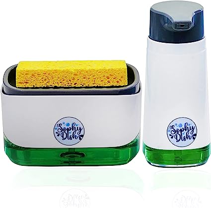 Photo 1 of 3-in-1 Kitchen Dish soap Dispenser with Sponge Holder + Sponge - 10.5 fl oz Dish soap Bottle. Dish Liquid Dispenser for Kitchen Sink. Essential Kitchen & Bathroom Accessory. White
