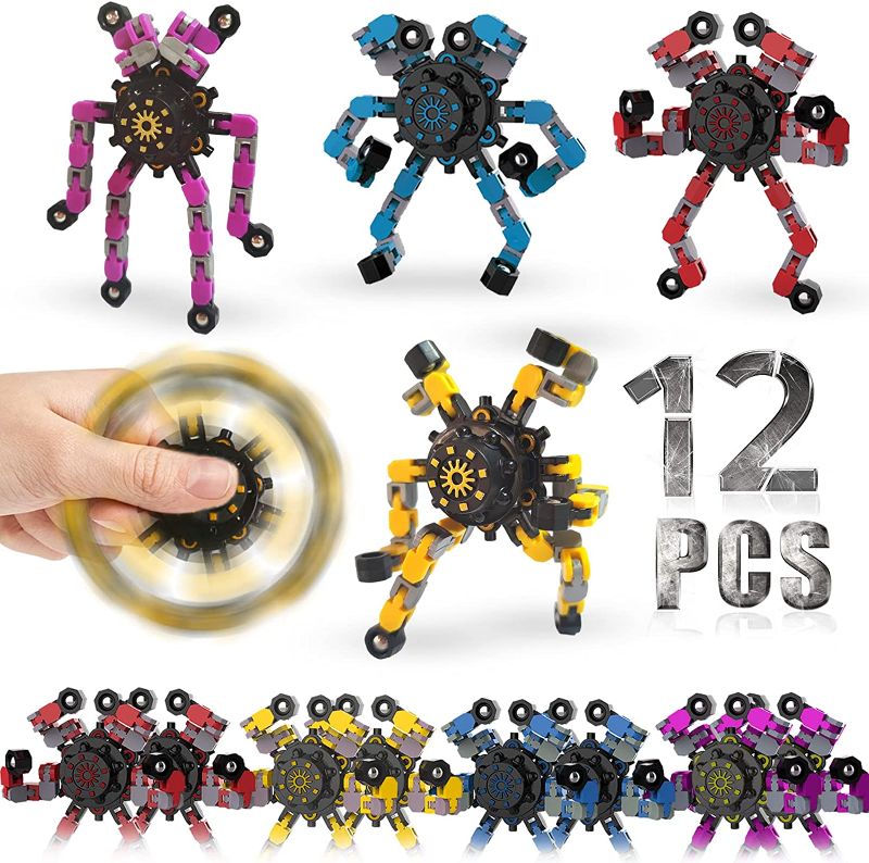 Photo 1 of 12 Pack Funny Sensory Fidget Toys,Deformable Chain DIY Robot Spinners Fingertip Stress Relief Gyro Toy Birthday Gifts Goodie Bag Easter Basket Stuffers Classroom Prizes Party Favors for Kids Adults

