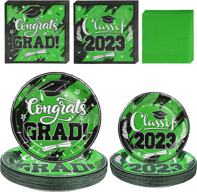 Photo 1 of 2023 Green Graduation Plates and Napkins Set Party Supplies for 50 Guest- 200pcs Class of 2023 Grad Party Tableware kit Include Dinner Plates Dessert Plates Napkins for Congrat Grad Party Decorations https://a.co/d/gyEJM2R