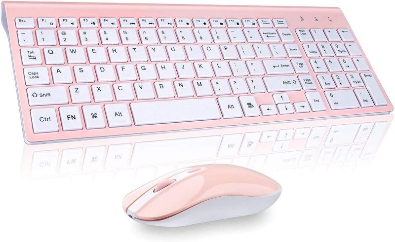 Photo 1 of Wireless Keyboard Mouse Combo, cimetech Compact Full Size Wireless Keyboard and Mouse Set 2.4G Ultra-Thin Sleek Design for Windows, Computer, Desktop, PC, Notebook, Laptop-(Pink)