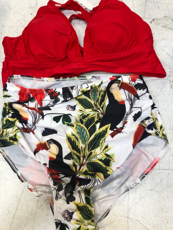 Photo 1 of 2 PIECE RED/FLORAL SWIMSUIT SIZE L