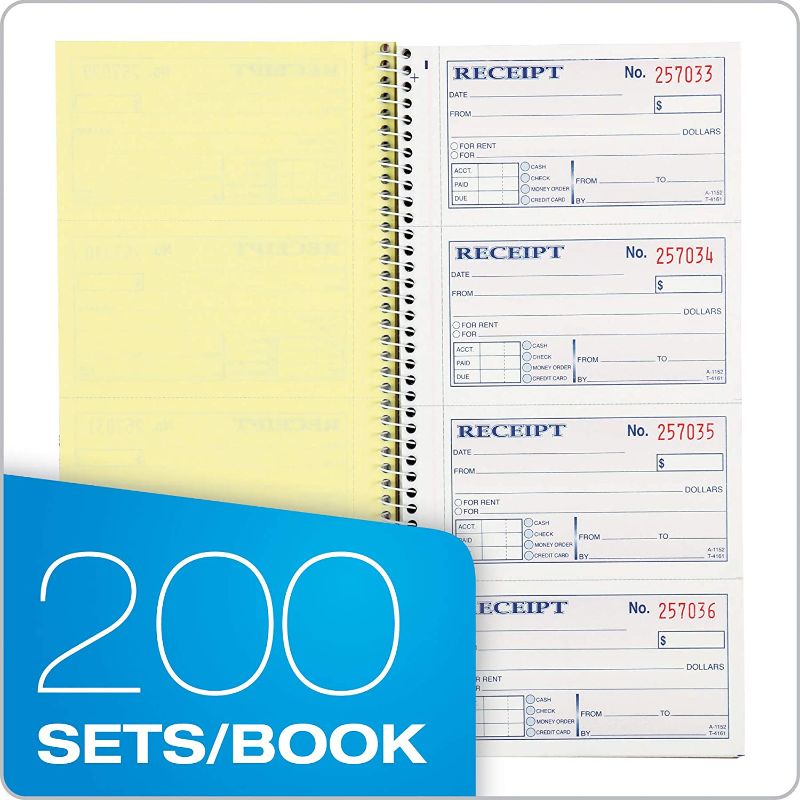 Photo 1 of Adams Money and Rent Receipt Book, 2-Part Carbonless, 5-1/4" x 11", Spiral Bound, 200 Sets per Book, 4 Receipts per Page (SC1152)- 3 PACK 
