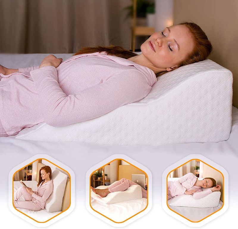 Photo 1 of  Memory Foam Wedge Pillow for Sleeping - Unique Curved Design - Incline Post Surgery Pillow - Acid Reflux, Heartburn, GERD, Snoring - Washable Cover

