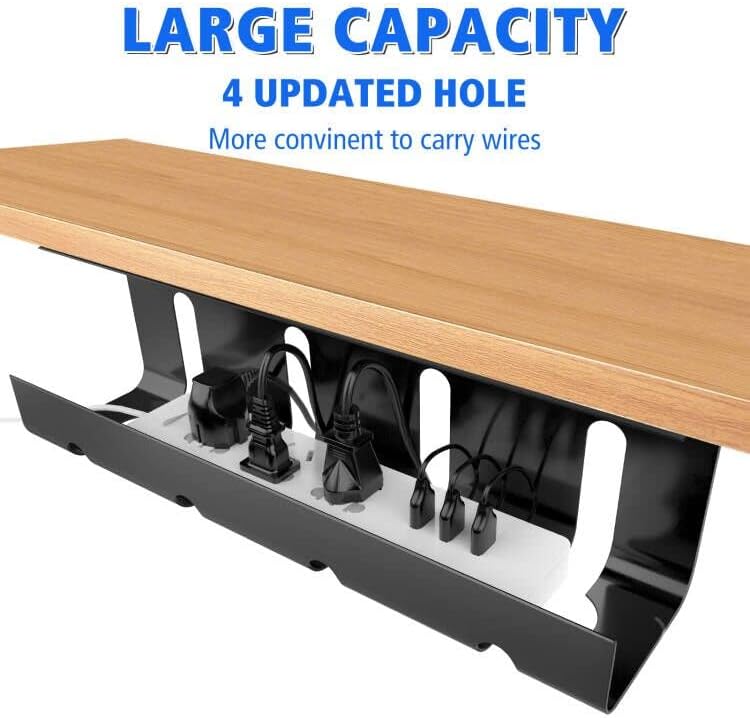 Photo 1 of Under Desk Cable Management Tray, No Drill 2 x 15.7 in Steel Desk Cable Management Tray with Wire Organizer and Desk Cord Organizer, 2Pack Under Desk Black Cable Raceway for Cords