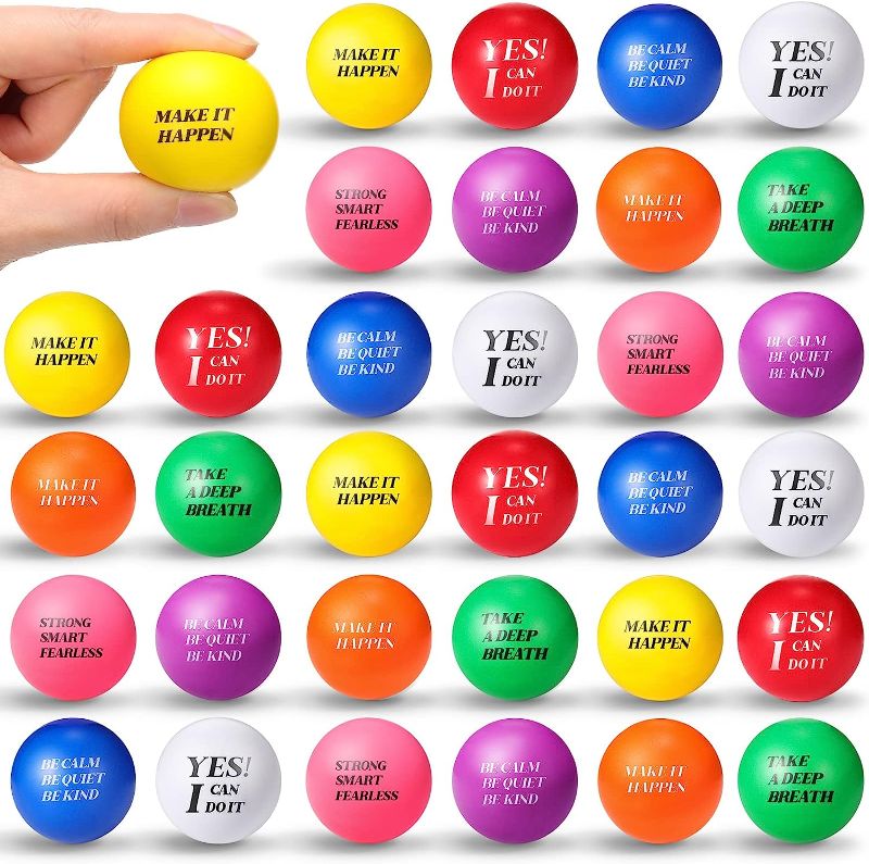 Photo 1 of 32 Pcs Motivational Stress Balls Hand Exercise Balls Inspirational Colorful Foam Balls Quotes Anxiety Small Balls for Encouraging Motivating Adults Kids Relieve Anxiety, 8 Color
