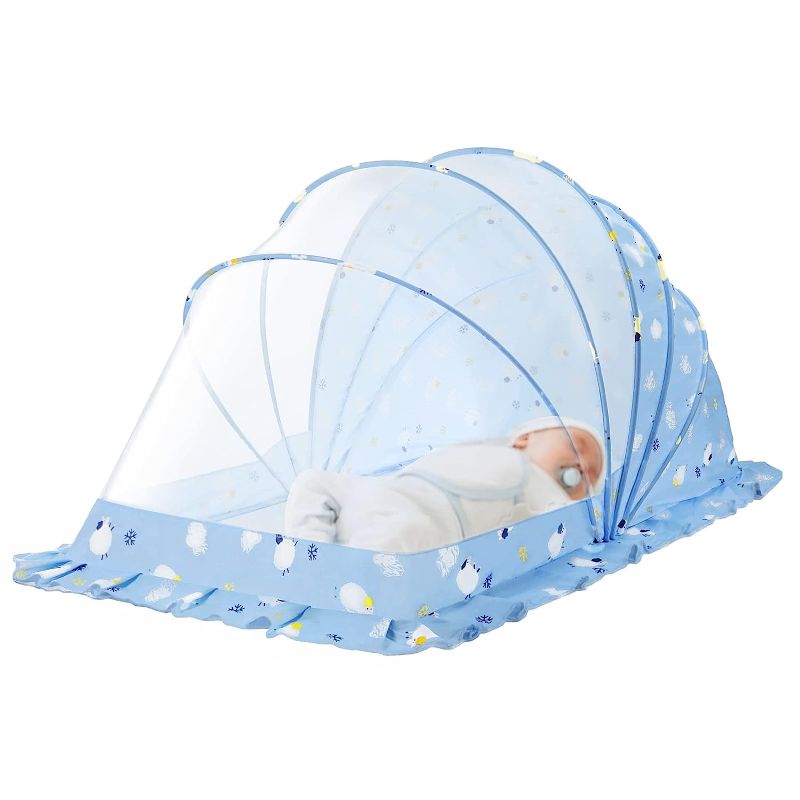 Photo 1 of Baby Mosquito Net Infant Portable Folding Crib Bed with Mosquito Net Bottomless Bassinet Canopy Baby Net Tent Bassinet Cover Mesh Newborn Net for Baby Bed,43.3 x 23.6 x 25.6 Inch(Blue,Sheep)
