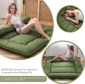 Photo 1 of  Japanese Floor Mattress, Thicken Tatami Mat Sleeping Pad Roll Up Mattress Guest Mattress Foldable Couch Bed Mattress Pad, Green, Twin ( COLOR IS DIFFERENT FROM STOCK PHOTO)