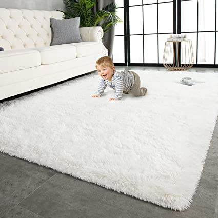 Photo 1 of  Super Soft Shaggy Rugs Fluffy Carpets 8x10 Feet, Indoor Modern Plush Area Rugs for Living Room Bedroom Kid Room Nursery Home Decor, Upgrade Anti-skid Durable Rectangular Fuzzy Rug, Cream White