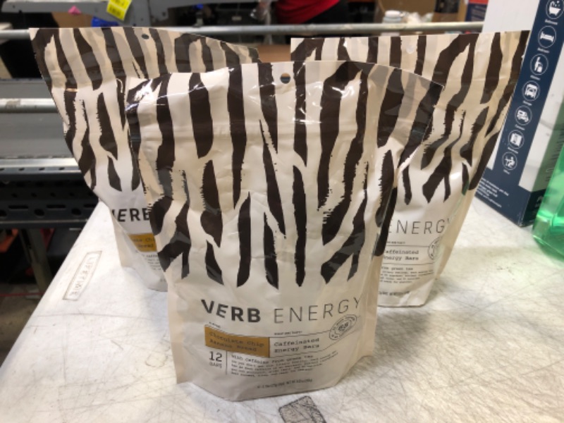 Photo 1 of  exp 04-15-2023     3 pack------  Verb Energy - Chocolate Chip Banana Bread Caffeinated Protein Bars - 90-Calorie 6g Sugar 10g Protein Bar - Vegan Snacks  (Pack of 12)