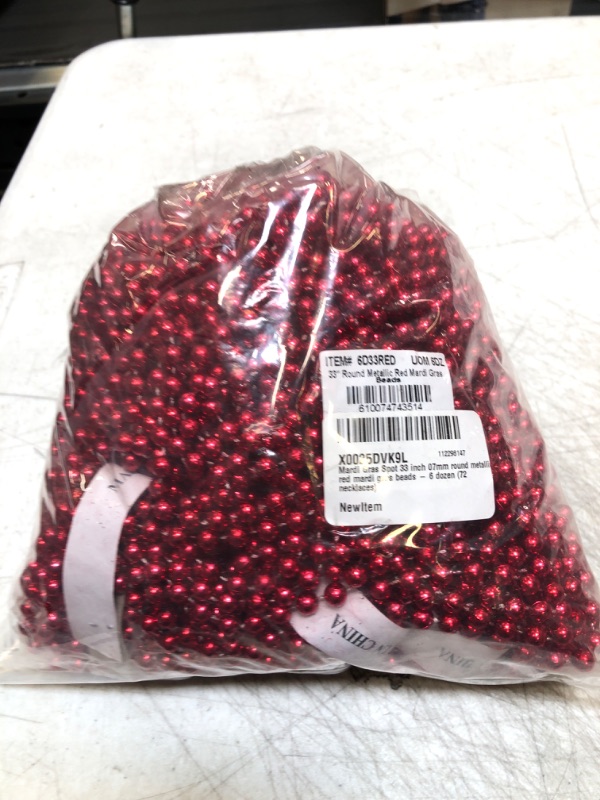 Photo 2 of Mardi Gras Spot 33 inch 07mm round metallic red mardi gras beads - 6 dozen (72 necklaces)