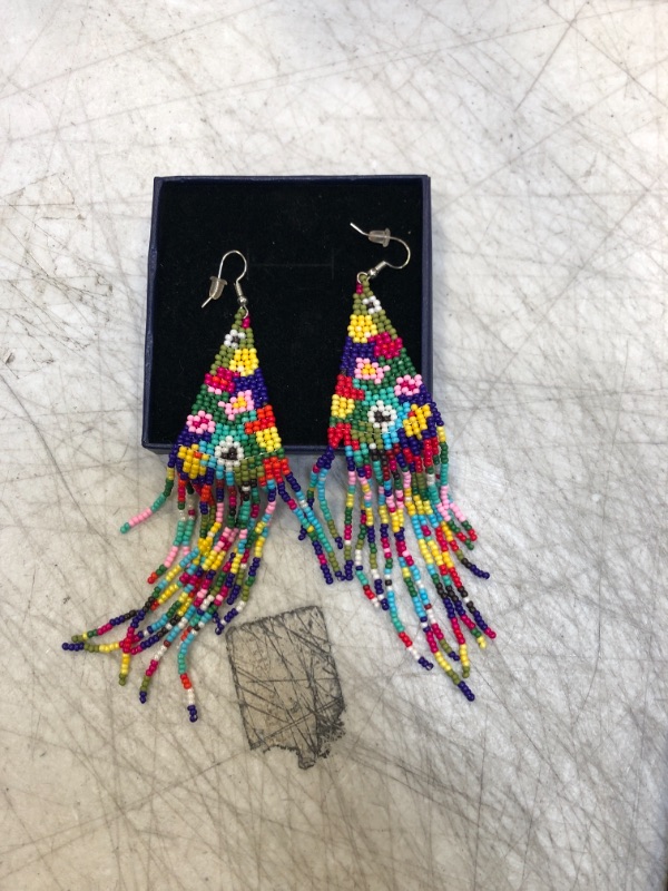 Photo 2 of Long Beaded Tassel Earrings - Bohemian Fringe Drop Earrings