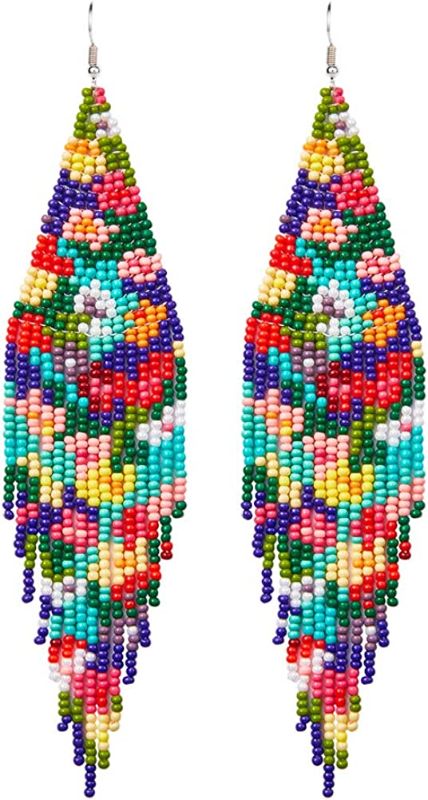 Photo 1 of Long Beaded Tassel Earrings - Bohemian Fringe Drop Earrings