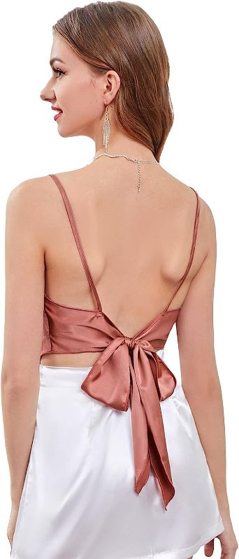 Photo 1 of Floerns Women's Satin Draped Backless Spaghetti Strap Tie Back Cami Crop Top SIZE S