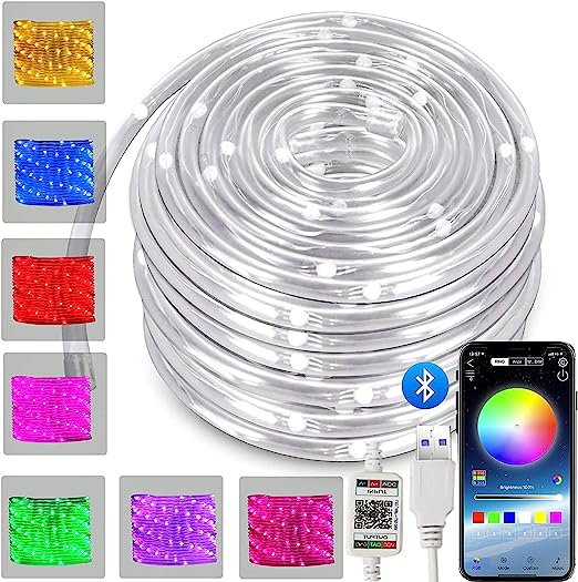 Photo 1 of  LED Rope Lights 33ft 100LED App Smart Bluetooth Color Changing Indoor Lights USB Multicolor Twinkle Tube Fairy Lights for Indoor Bedroom Wedding Christmas Party Waterproof Outdoor