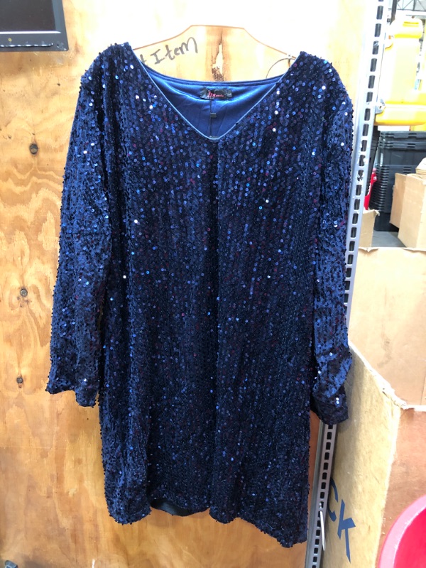 Photo 1 of blue dress CTEEGC Womens Plus Size Cocktail Dress Sequins O-Neck Long Sleeve Prom Dress Party Evening Dress Wedding Guest Dress large 