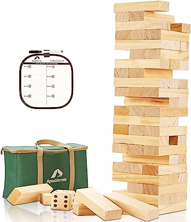 Photo 1 of ApudArmis Giant Tumble Tower (Stack from 2Ft to Over 4.2Ft), 54 PCS Pine Wooden Stacking Timber Game with 1 Dice Set - Classic Block Giant Outdoor Game for Kids Adults Family
Visit the ApudArmis Store