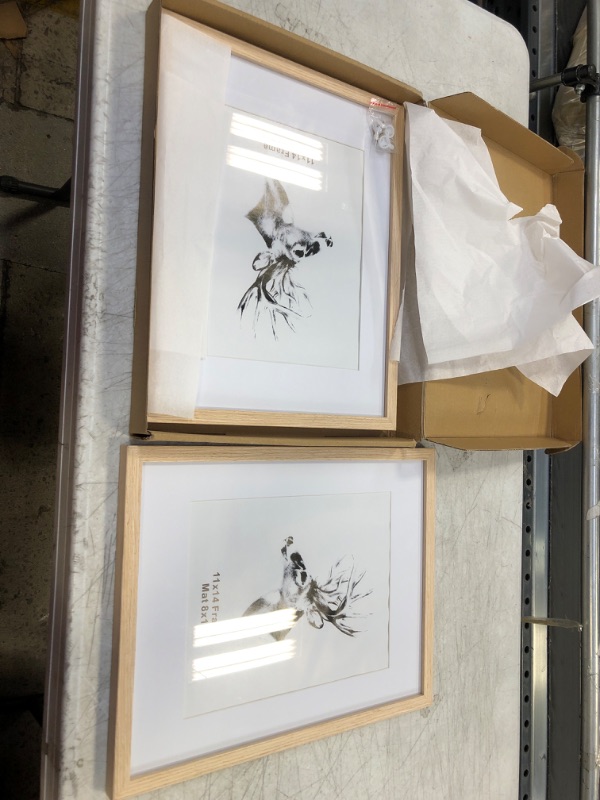 Photo 1 of Yaetm 11x14 Picture Frame with Mat for 8x10 Set of 2, Solid Oak Wood Photo Frames with Tempered Glass, 11 x 14 Frames for Horizontal and Vertical Wall Mounting (2 pack, Oak) 11"x14", 2 pack Oak