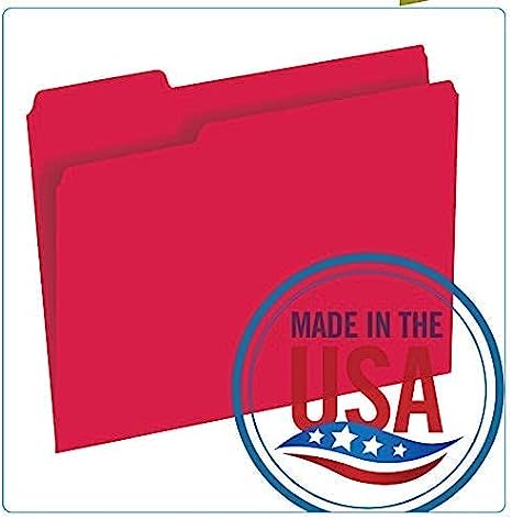 Photo 1 of The File King 1/3-Cut Top Tab Red File Folder - Letter Size | Carton of 500 | Made in The USA | Assorted Tab Positions | 11-Point Fiber Construction | Organize Home or Office
