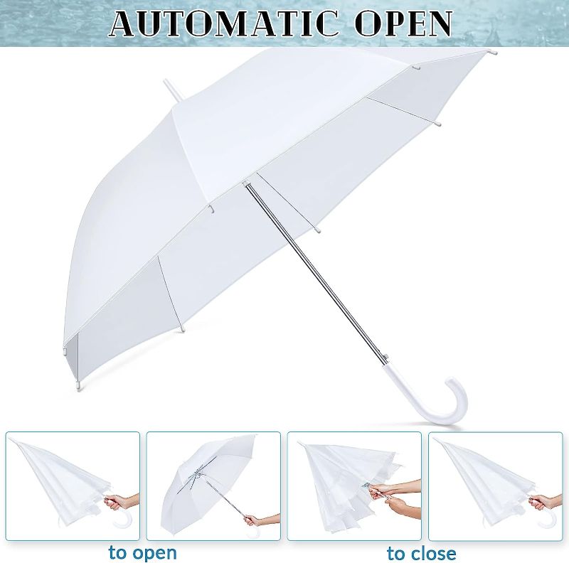 Photo 1 of Fabbay 1 White Wedding Umbrella Stick Umbrellas Automatic Open Umbrella with J Hook Handle Canopy Windproof Umbrella for Wedding Bridal Parties (Matting Style)