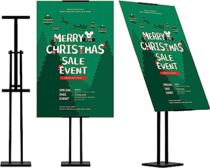 Photo 1 of Heavy Duty Sign Stand, Floor Poster Board Stand, Adjustable Metal Sign Holder Height Up to 60 Inches and 180° Rotation Display Standing Pedestal for Board & Foam, Black