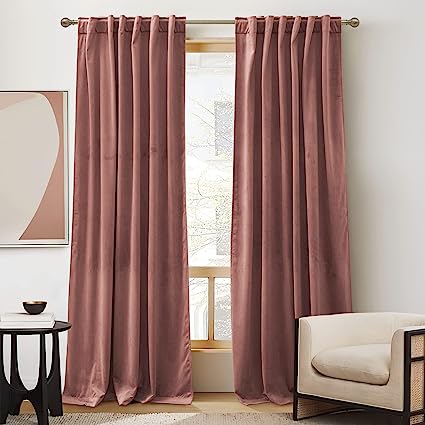Photo 1 of 52 x 94RYB HOME Soft Velvet Curtain for Home Decoration, Room Darkening Window Curtains & Drapes Thermal Insluated Noise Reuding Vertical Shade for Sliding Door Home Office, W52 x L94 inch, Wild Rose, 2 Pcs
