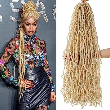 Photo 1 of 36inch Blonde Nu Faux Locs Crochet Braids Hair 4 Packs Pre looped Long Soft Wavy Goddess Faux Locs Crochet Braiding Hair African Roots Dreadlocks Synthetic Hair Extensions 21strands/pack (613#)
