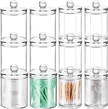 Photo 1 of 12 Pcs Swab Holder Dispenser Clear Bathroom Jars with Lids Bathroom Organizer Countertop Acrylic Bathroom Canister for Swab, Vanity Makeup Accessories