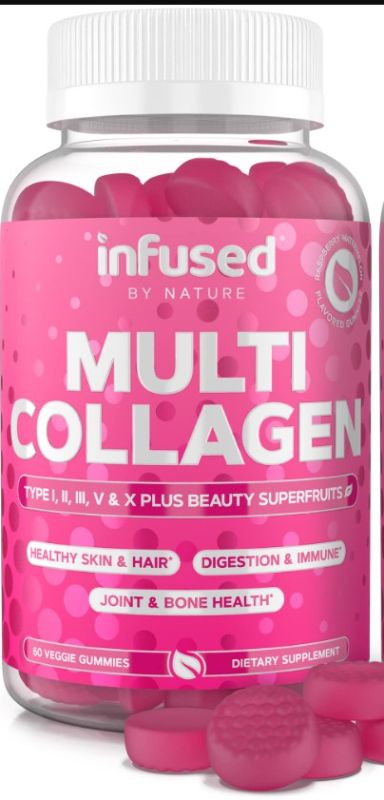 Photo 1 of  Collagen Gummies – Multi Collagen Peptides Supplement for Women & Men Plus Superfruits Blend, Vitamin A, C, E, Zinc for Her Anti Aging, Beauty Booster, Hair Skin & Nail Growth - 120 Gummy EXP 07/23