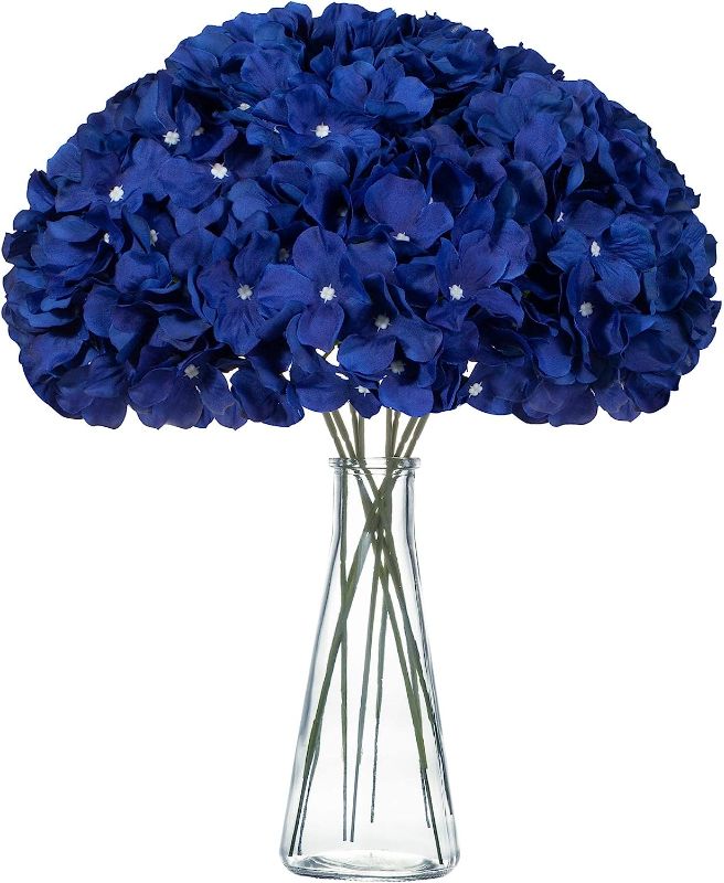 Photo 1 of  1 Hydrangea Silk Fake Flowers Heads with Stems, Artificial Flowers for Decoration Wedding Home Party Shop Baby Shower,Room Decor for Bedroom Aesthetic, Pack of 10 (Royal Blue A)