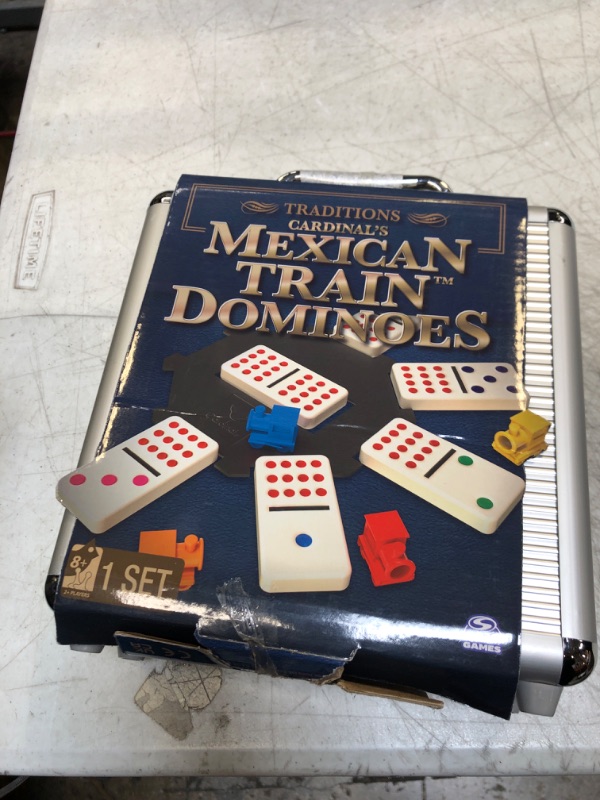 Photo 2 of Mexican Train Dominoes Set Tile Board Game in Aluminum Carry Case Games with Colorful Trains for Family Game Night, for Adults and Kids Ages 8 and up